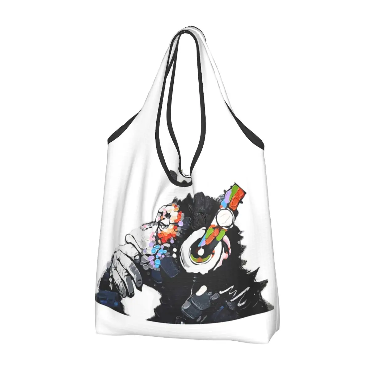 Banksy DJ Monkey Thinker With Headphones Portable Tote Shopping Bags Large Capacity Shopper Bag Grocery Handbag Shoulder Bag