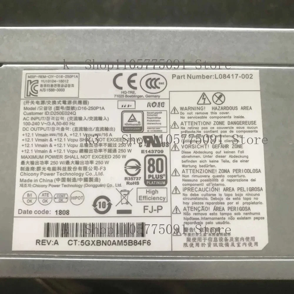 D16-250P1A New For HP ProDesk 400 600 800 G3 G4 Power Supply 250W PCH022 L08417-002 901761-002 High Quality