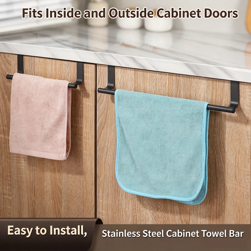 Towel Rack Over Door Stainless Steel Towel Bar Punch-free Rag Hanger Bathroom Kitchen Cabinet Door Hanging Rack