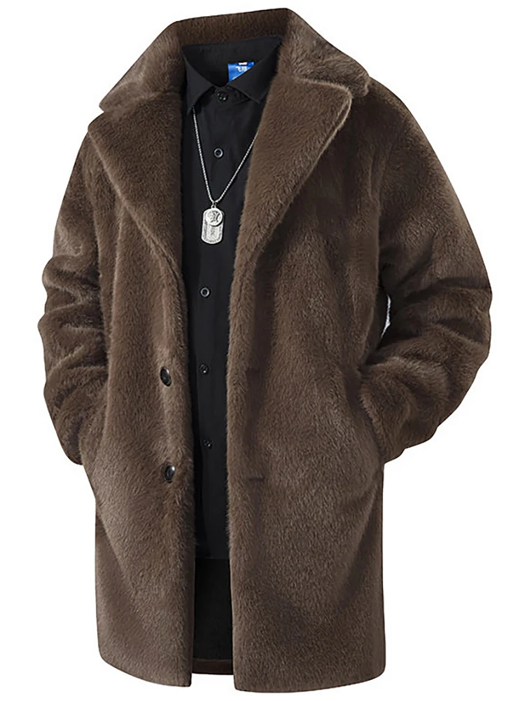 

Мужское длинное бархатное пальто-тренч с искусственным мехом и кожаными вставками, модная городская свободная куртка для весны, теплая верхняя одежда