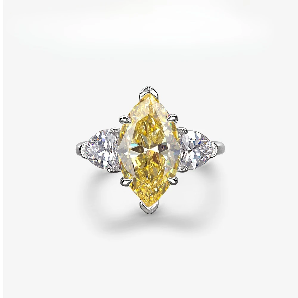 

New Fashion Luxury S925 Silver Ring Women's High Carbon Diamond Horse Eye 8 * 14 Ring 3 Carat Wedding Jewelry