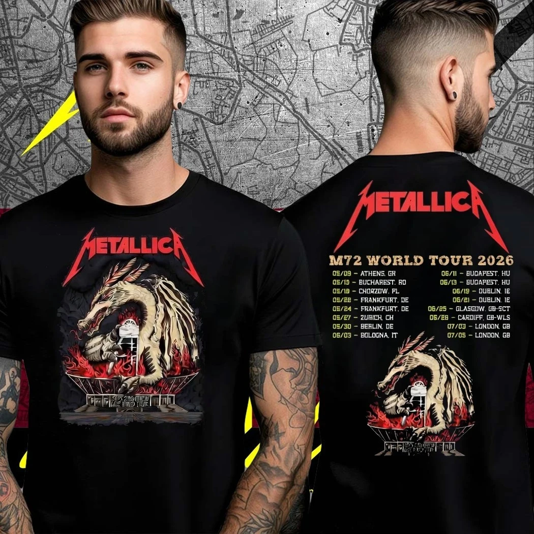 Metallica M72 Tour Men's Cotton T-Shirt Y2k 2026 New Retro Dragon Graphics Rock Hiphop Men's Clothing Women's T Shirt