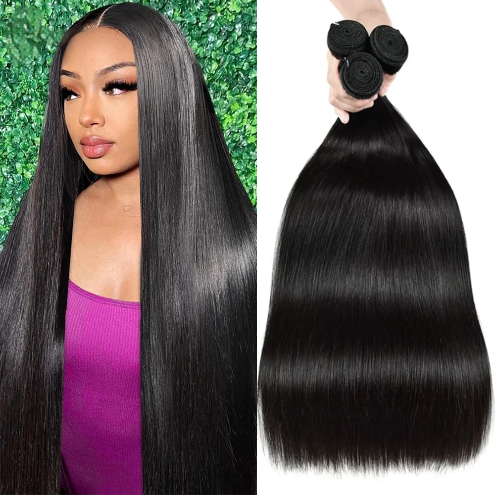 Bone Straight Human Hair Wig Bundles 30 40 Inch Long Extensions Remy Brazilian Hair 1/3/4 Pcs Black Colored Human Hair For Women