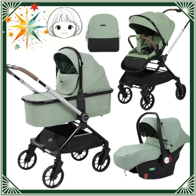 

Kidilo D900 3B1 Reversible Foldable High View Baby Stroller, 4 Universal Wheels Sit Lie Pushchair