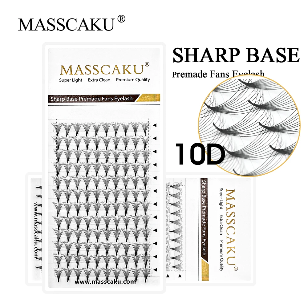 12 Rows MASSCAKU 20D Sharp Narrow Stem Eyelashes Trays C/D Curl 8-15mm &mix Natural Fluffy Thin Root Pointy Base Lash Supplies