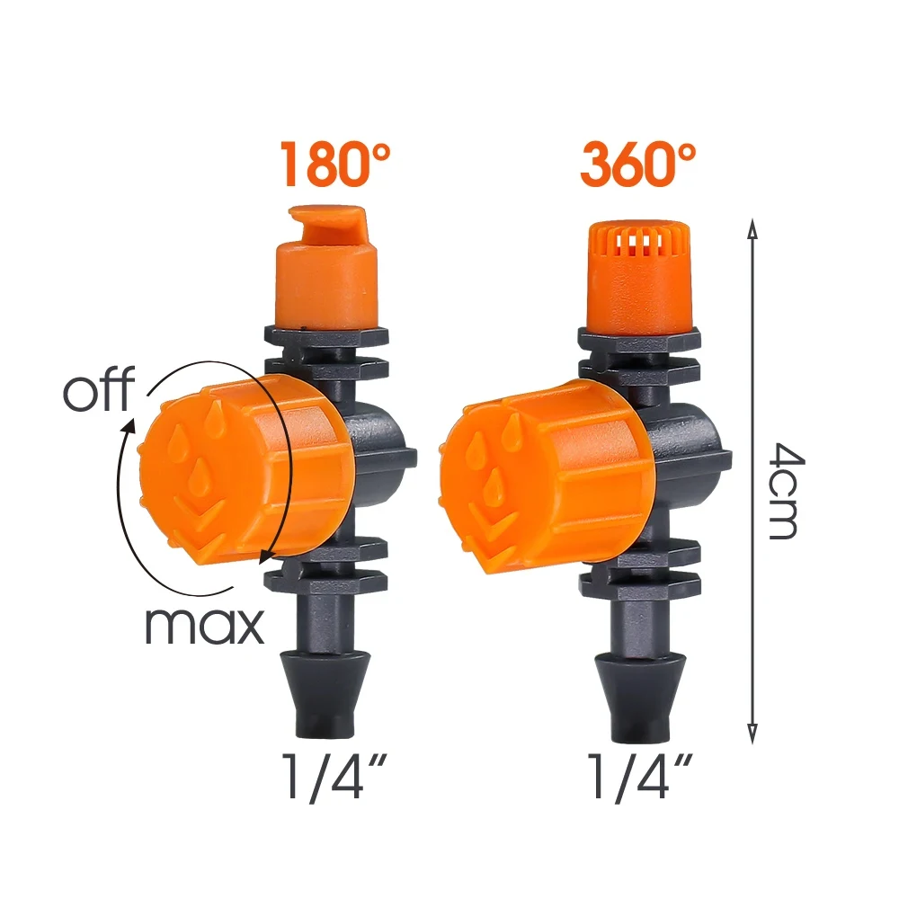 10 szt. 180 ° 360 ° 1/4 \'\'0-80L/h regulowany podlewanie ogrodu dysza do zraszacza Patio System nawadniania z mikrootworami w szklarni