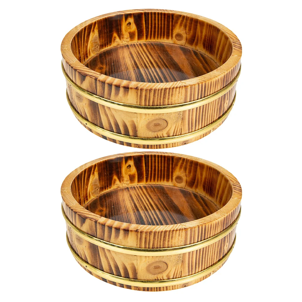 

2Pcs Japanese Style Wooden Sushi Rice Mixing Bucket Outdoor Camping Traditional Rice Storage Container Rustic Kitchen Tub
