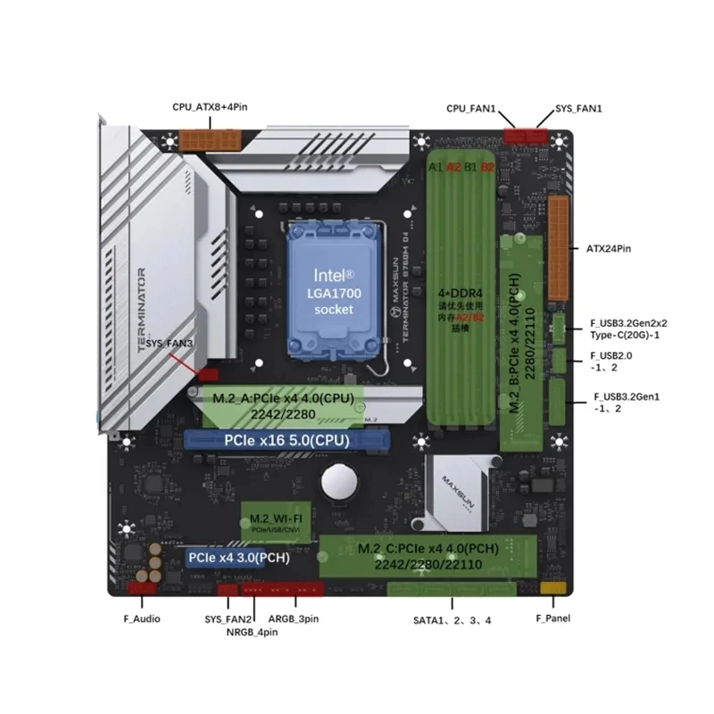 MAXSUN B760M D4 WIFI with CPU i5 13400F [without cooler] Motherboard Set Computer Components Support Bluetooth Wifi6 Intel 14/13