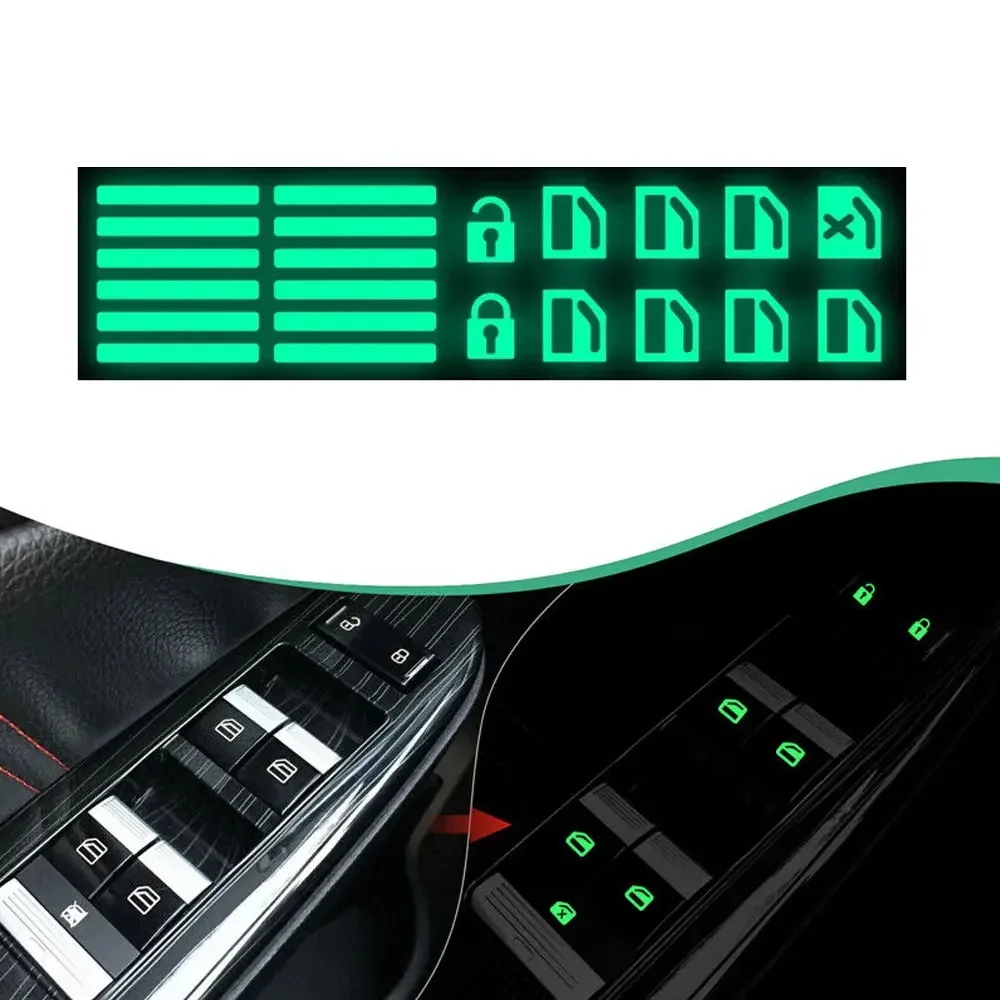 1Set Multicoloured Car Luminous Button Stickers Window Lifter Switch Decals Night Glowing Universal Auto Interior Stickers