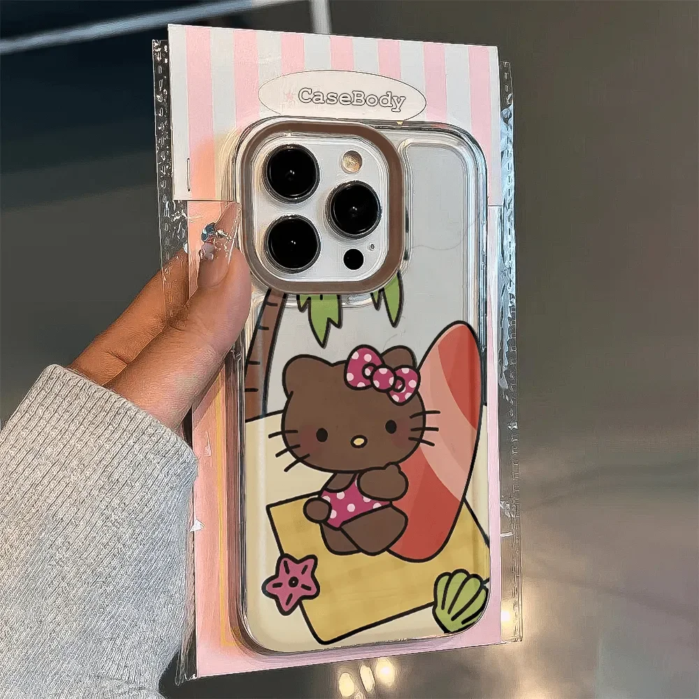 Sexy Beach Sanrio Hello Kitty Phone Case For iPhone 15 14 12 13 11 Pro Max XR XS MAX 7 8 PLUS Y2K Happy Kawaii Brown Cute Cover