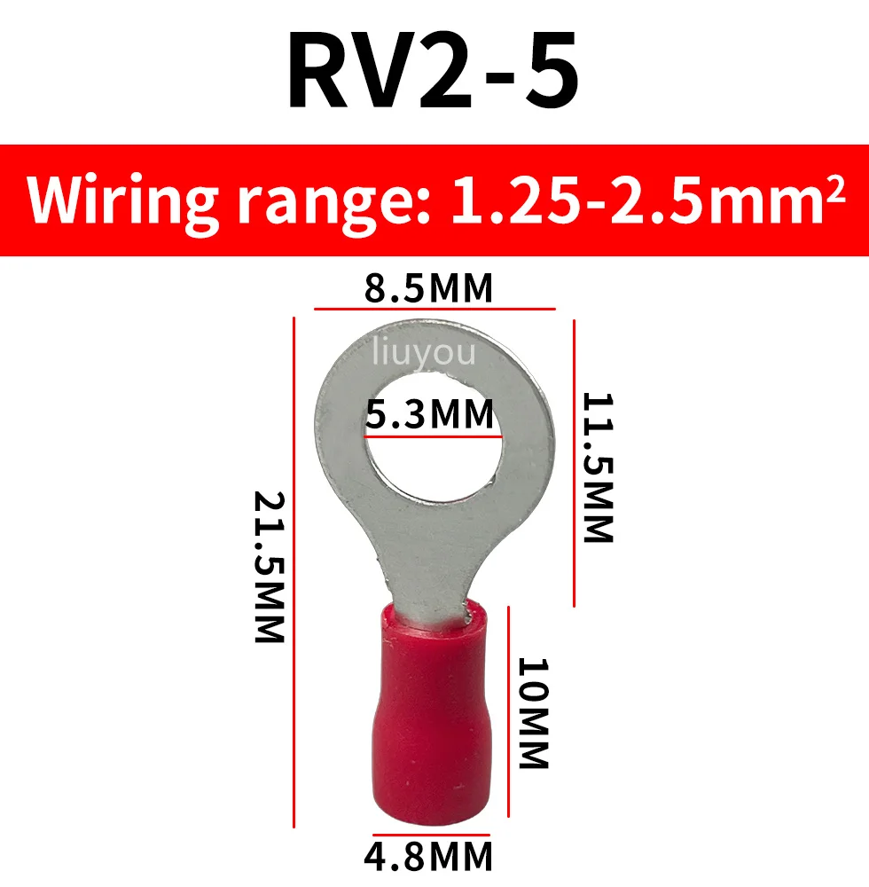 50PCS RV2-3 2-4 2-5 2-6 2-8 Insulated Blue Ring Terminals Wire Cable Electrical Crimp Connectors 16-14 AWG Kit M3/M4/M5/M6/M8