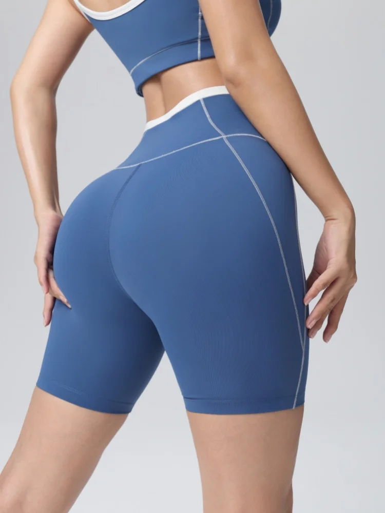 High Waisted Peach Buttocks Yoga Shorts for Woman Quick-Dry Fitness Running Shorts Color Blocking Breathable Summer Gym Shorts