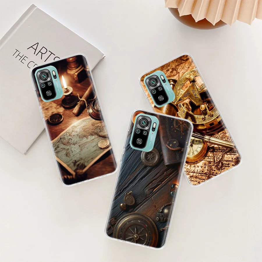 Ancient Maps Retro Compasses And Telescopes Phone Case For Xiaomi Poco X6 X5 X4 F4 GT X3 NFC F6 Pro 5G M5 M5S M4 M3 Mi F5 F3 F2