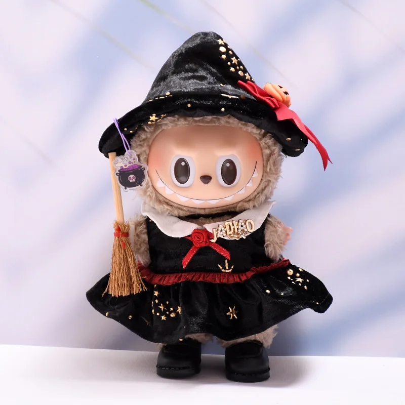 

For 17cm Labubu Pendant For Dimoo Plush Pendant Doll Clothes Cute Halloween Witch Outfit Labubu Dressing Doll Accessories