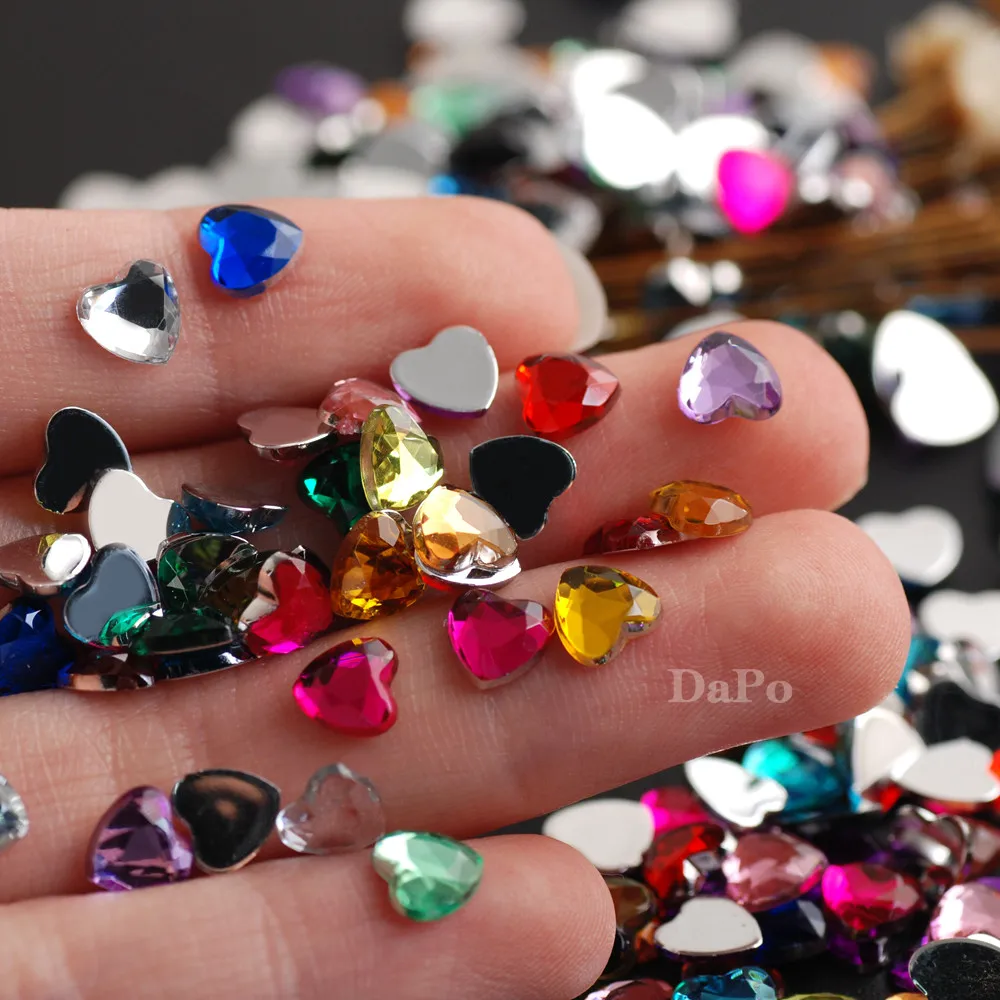 100Pcs 6mm More Colors Heart Shape Flat Back Acrylic Rhinestones Glue on Stones DIY Crafts Decoration Clothing Accessories