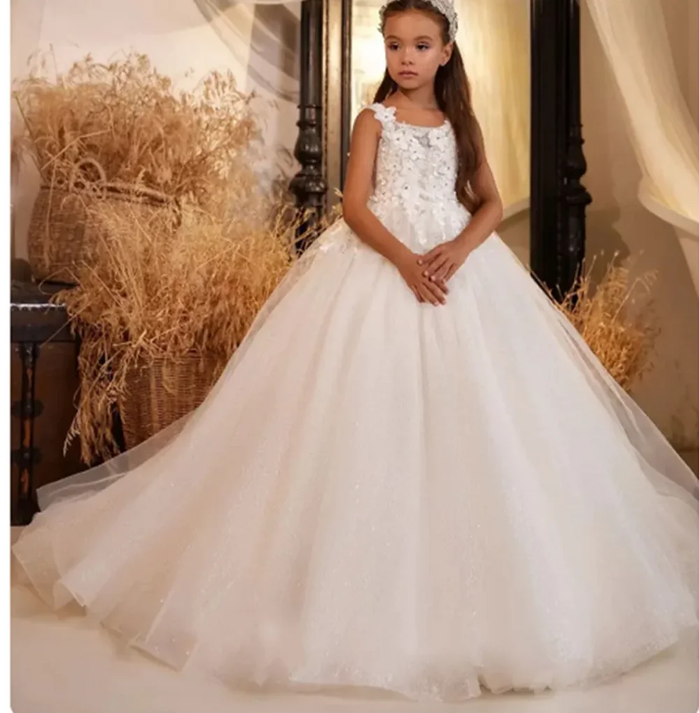 Flower Girl Dress For Wedding Puffy Floor Length Layered Kids Birthday Ball Gown First Communion Dress 2024