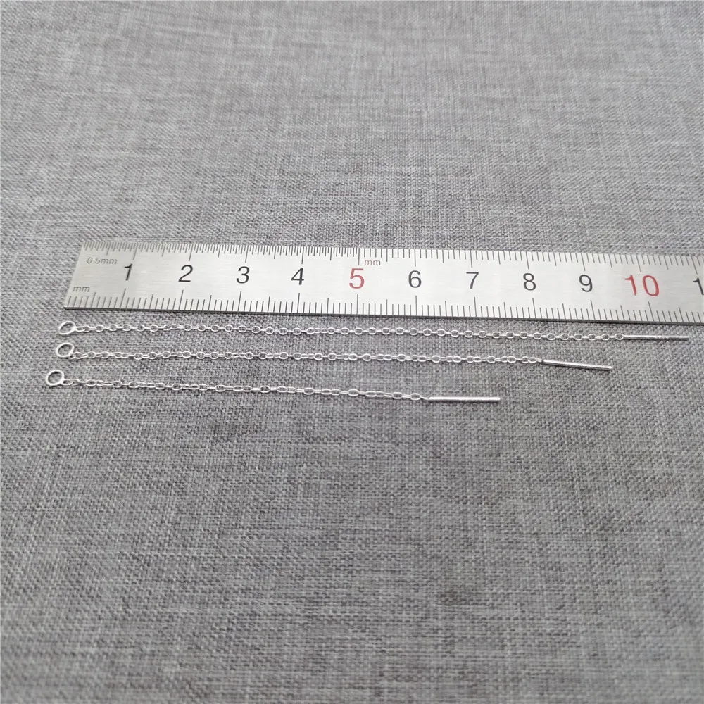 2 Pairs Cable Chain Earring Threaders in 925 Sterling Silver with Rhodium Plating and Closed Rings