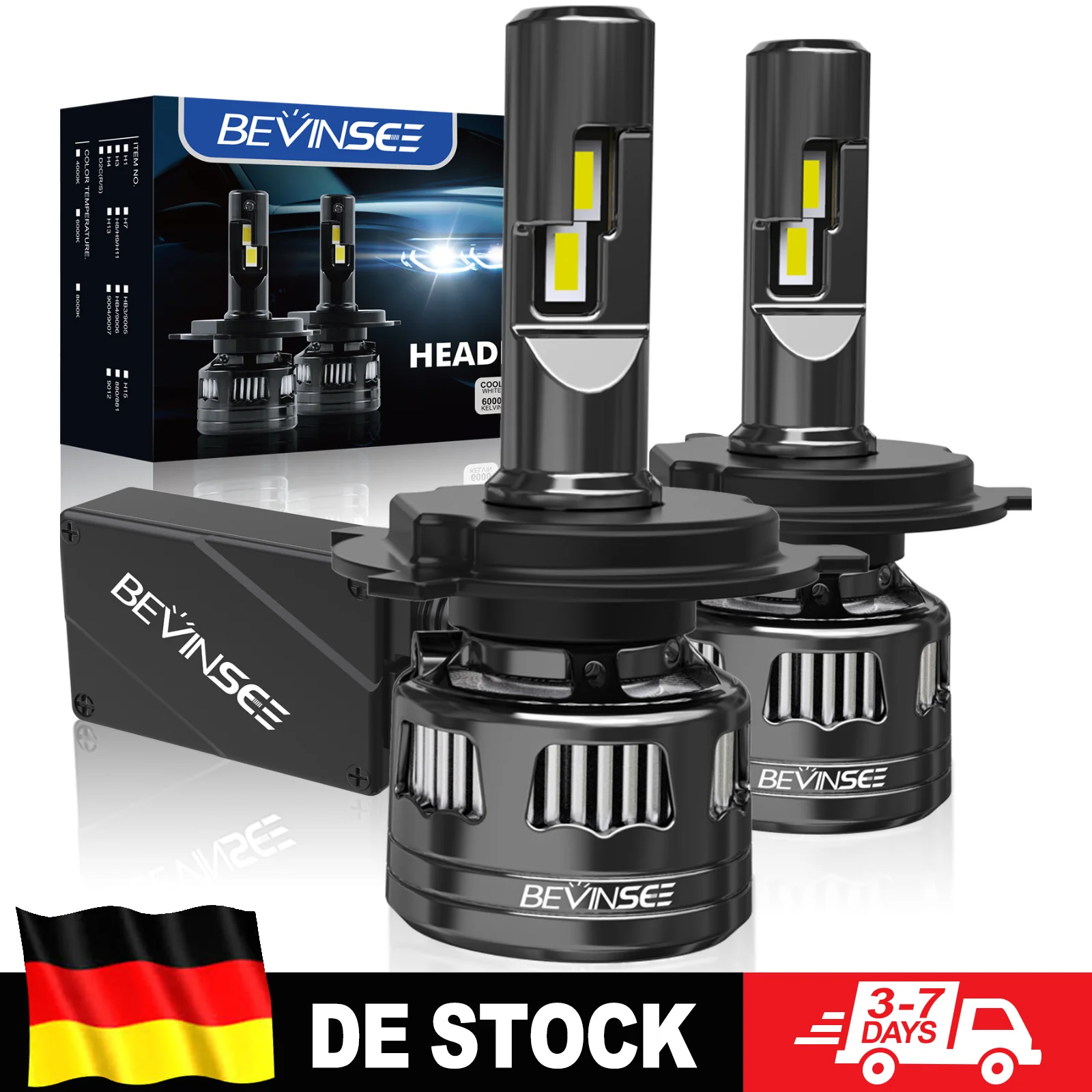 BEVINSEE H4 H7 Lampadine a LED Lampade per fari ad alta potenza H11 H8 H9 Fendinebbia a LED CANBUS Nessun errore 120W 22000LM Super luminoso 6000K 12V For BMW E90/For Mercedes-Benz/For Audi A4 A5/For