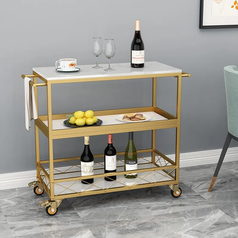 Nordic Marble Dining Cart Home Kitchen Restaurant Movable Cart Shelf Hotel Wine Cart Side Cabinet