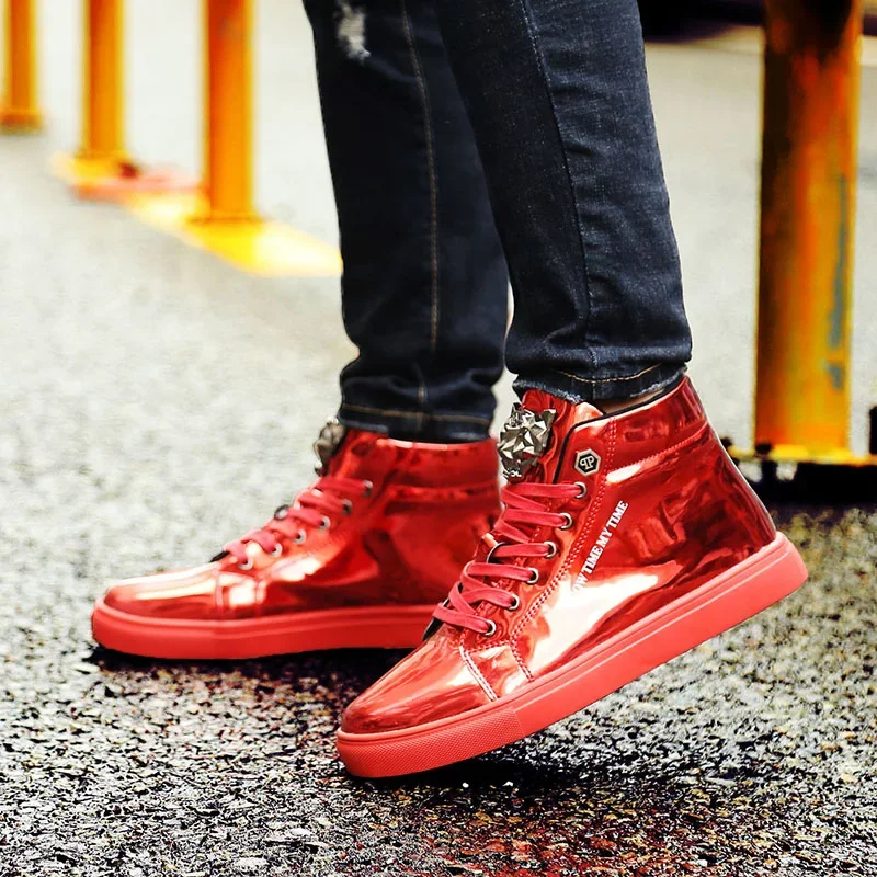 Red Luxury Mens Casual Shoes Men High-top Man Sneakers Shoes for Men Hip Hop Men‘s Skateboard Male Shoes Designer Footwear