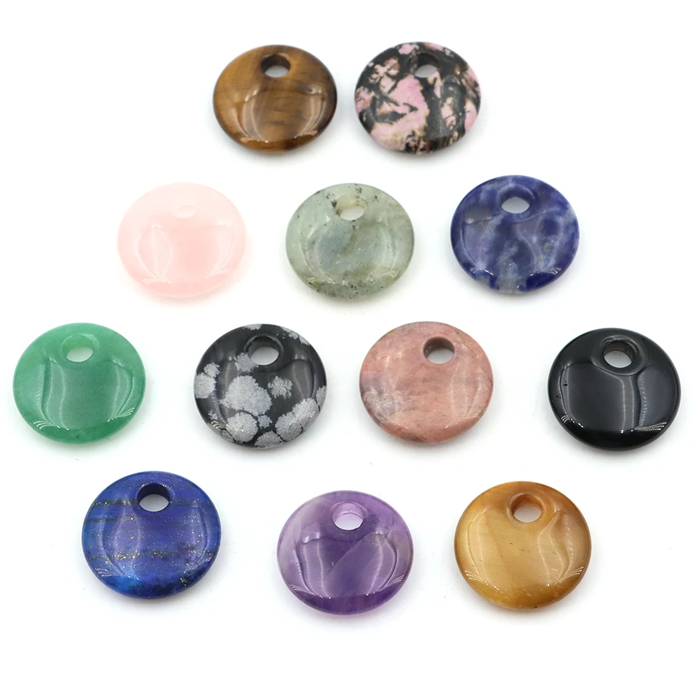 22mm Natural Stone Agate Quartz Large Hole Bead Healing Crystal Round Simple Pendant DIY for Making Jewelry Necklace Accessories