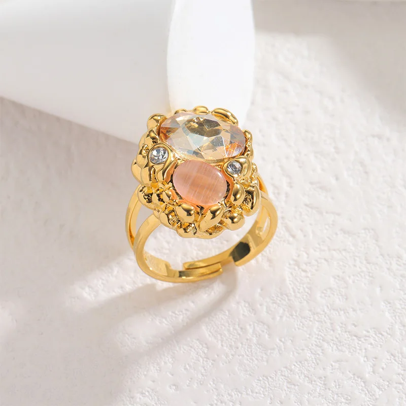 Letdiffery Vintage Colorful Zircon Rings for Women Stainless Steel Retro Gold Color Geometric Open Adjustable Ring Party Jewelry