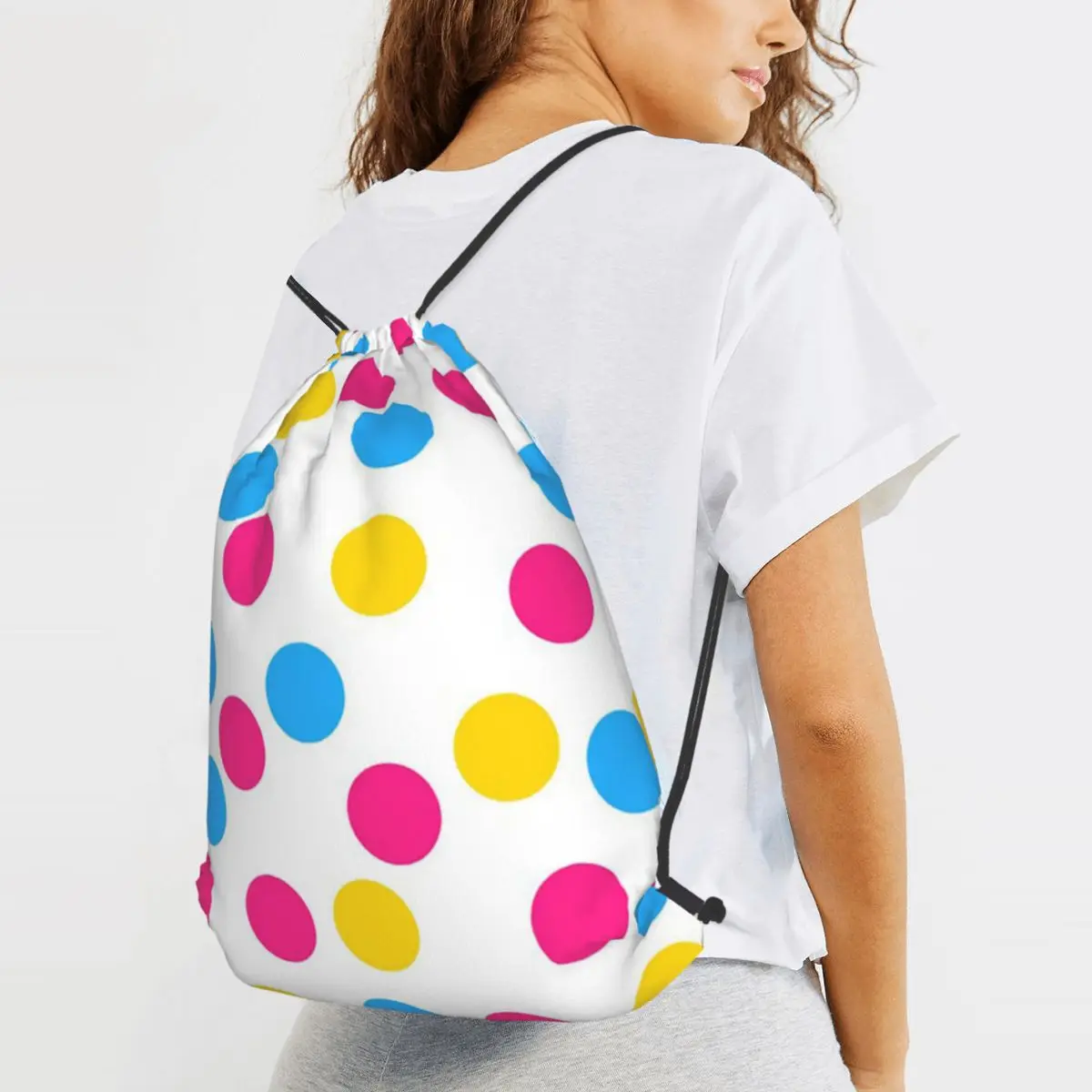 

Pansexual Pride Polka Dots Backpacks Casual Drawstring Bundle Pocket Sports Bag Book Bags for Travel School