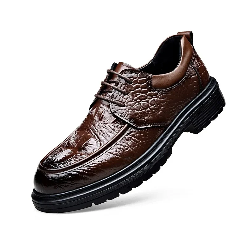 Mocassins à Plateforme en Cuir de Vache pour Homme, Chaussures Habillées à Enfiler, Imprimé Crocodile, Solide, Nouvelle Collection Printemps-Automne