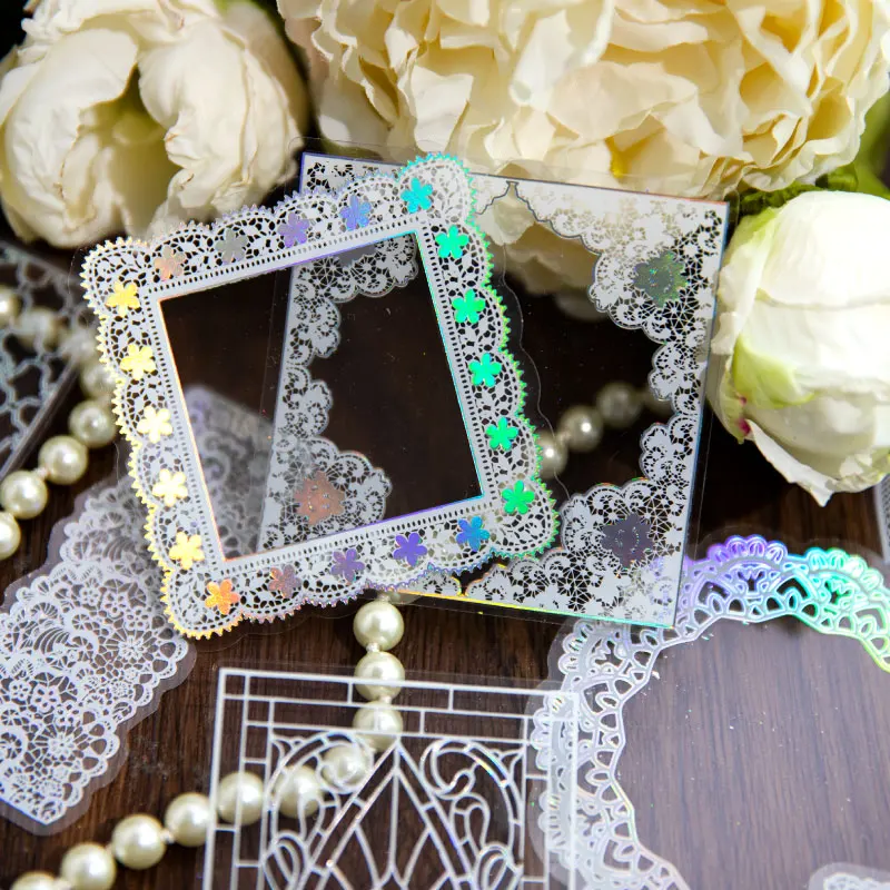 

10pcs/pack Vintage Hot Stamping Lace PET Stickers Collage Junk Journal DIY Decoration Diary Album Aesthetic Stationery Sticker