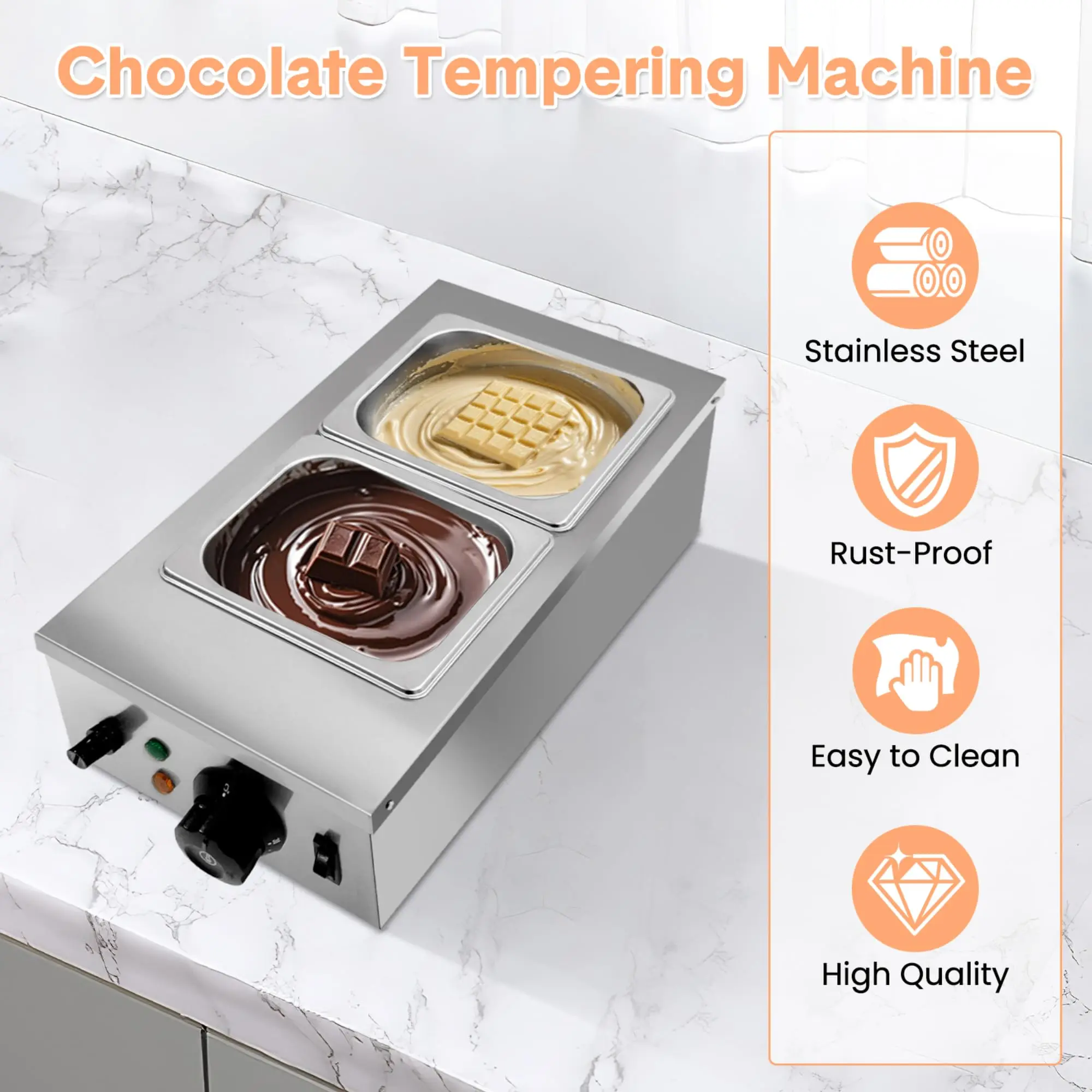 2/3탱크 초콜릿 템퍼링 기계 800W/1200W 1.8QT 식품 등급 스테인리스 스틸 PID 온도 제어 베이커리 레스토랑용