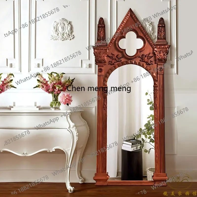 

Hot sales French wood carving custom full-body mirror American villa luxury floor-to-ceiling dressing mirror Chinese antique sty