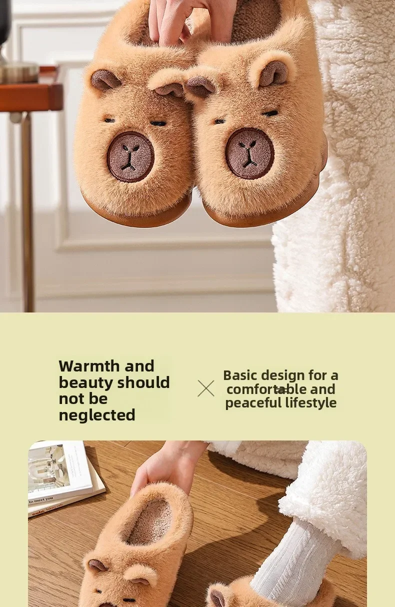 Winter-Hausschuhe für Paare, warme Plüsch-Hausschuhe, neutrale Cartoon-Kuh-Designs, rutschfeste, bequeme Baumwoll-Hausschuhe für Damen und Herren – Detail 6