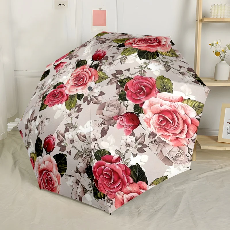 

1 шт. автоматический открытый/закрытый ветрозащитный зонт с механизмом самостоятельного выращивания - элегантные цветочные розы красного/розового/серого/черного/белого цвета -
