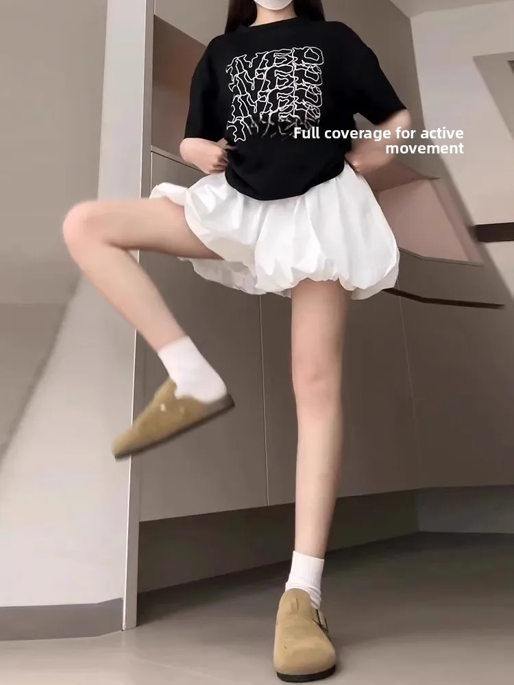 High Waist White Flower Bud Pants Skirt Women's Summer Thin Casual Flared Skirt Pants A-Line Wide Leg Lantern Short Pants