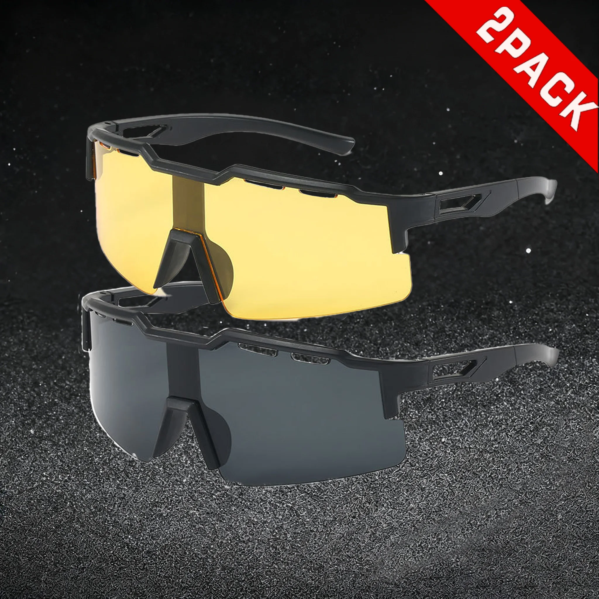Óculos de Ciclismo com Visão Noturna para Homens, Óculos de Esporte para Direção, Lentes Intercambiáveis, Óculos Táticos à Prova de Vento para Motocicleta