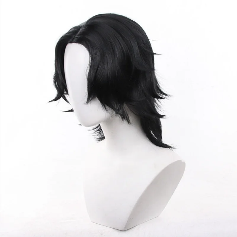 วิกผมคอสเพลย์พอร์ทกัส ดี เอส 40 ซม. วิกผมสังเคราะห์สีดำสำหรับงานปาร์ตี้ฮาโลวีนสำหรับผู้ชาย อุปกรณ์ประกอบฉากงานคอนเวนชั่น พร้อมหมวกคลุมวิก