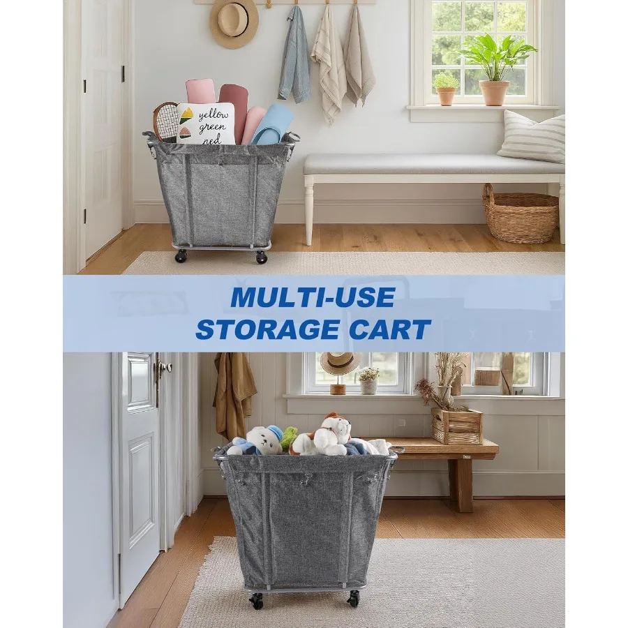 عربة غسيل كبيرة بعجلات للاستخدام التجاري والمنزلي بسعة 320 لتر و9 بوشيل 32.3 لتر × 19.7 وات × 30.7 ارتفاع إطار فولاذي بوصة