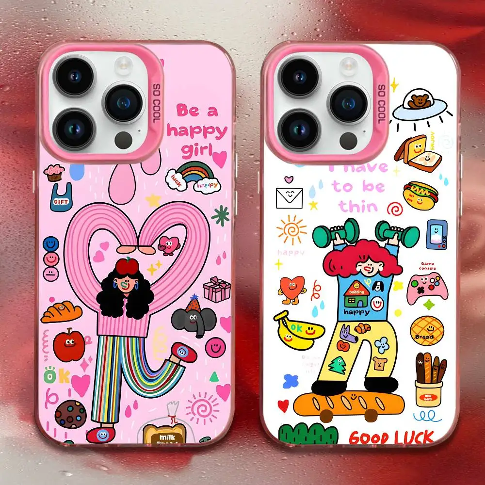 

Cute Yoga Girl Cat Aesthetic Phone Case For iPhone 17,16,15,14,13,12,11,Mini,Pro,E,MAX Pink Candy Matte Shockproof Cover