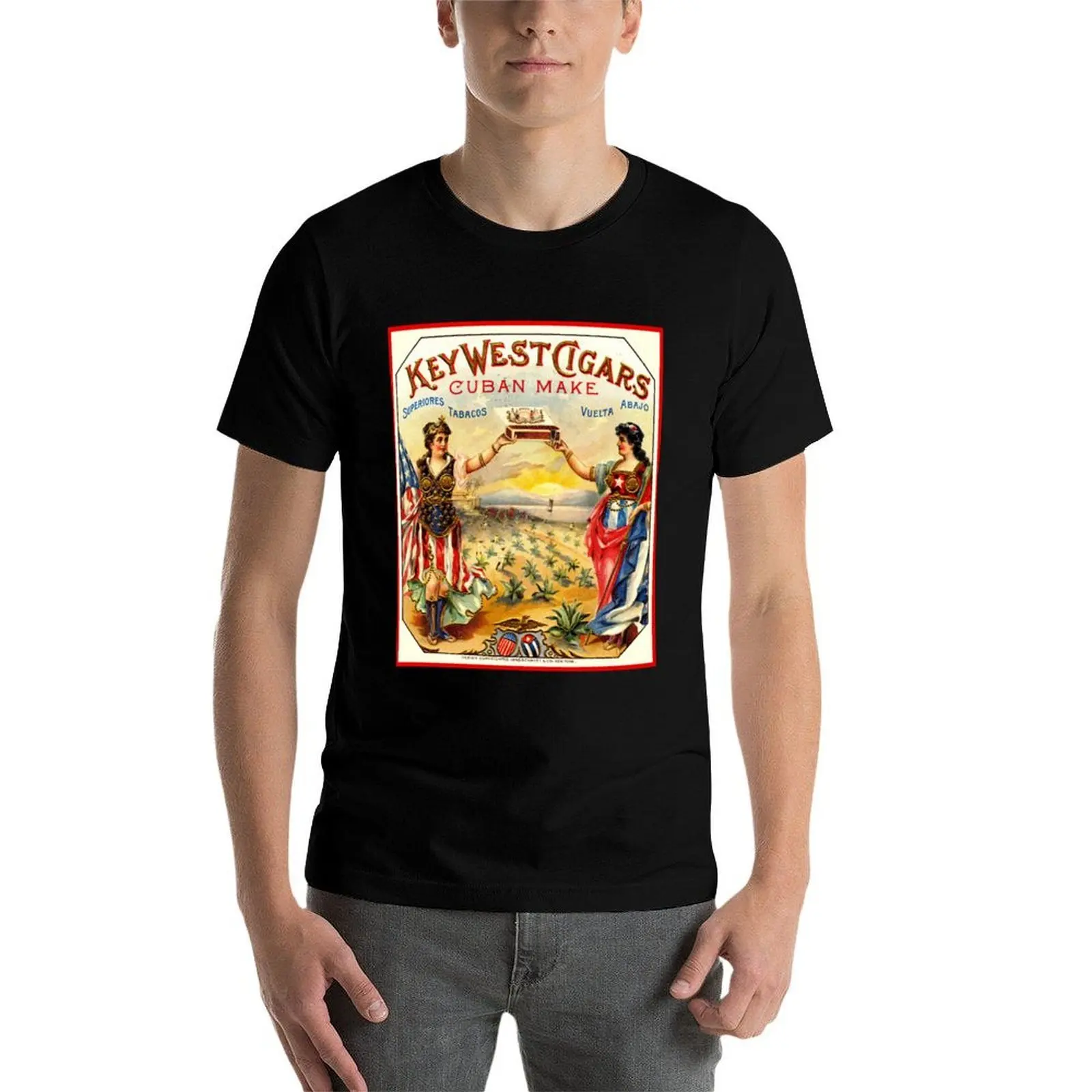KEY WEST CIGARS : Vintage 1898 Cuban Advertising Print T-Shirt Water Resistant Casual T-Shirt view 4