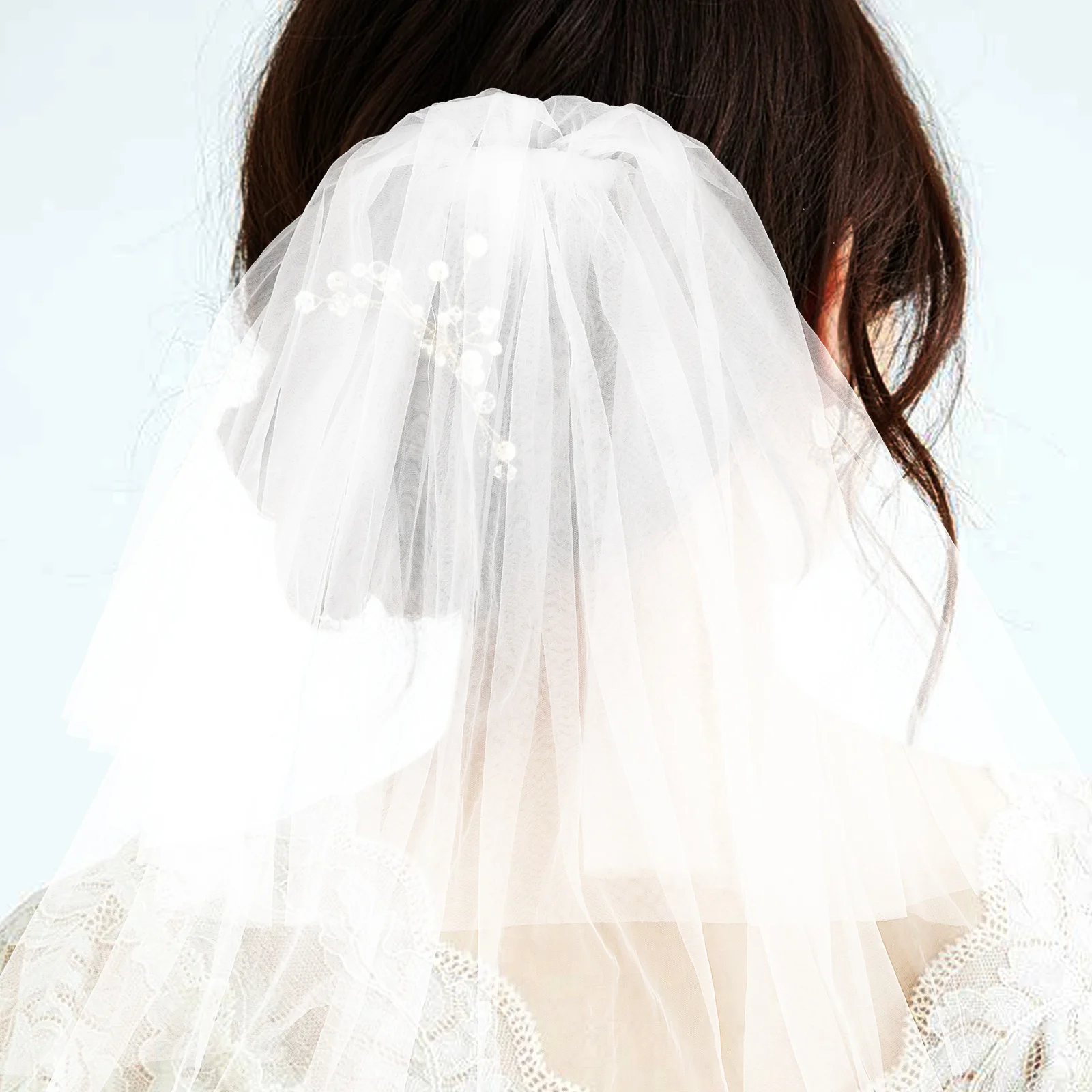 Short Wedding Veil White Double Layer Tulle Bridal Headpiece Minimalist Design For Church Outdoor Ceremony Bachelorette