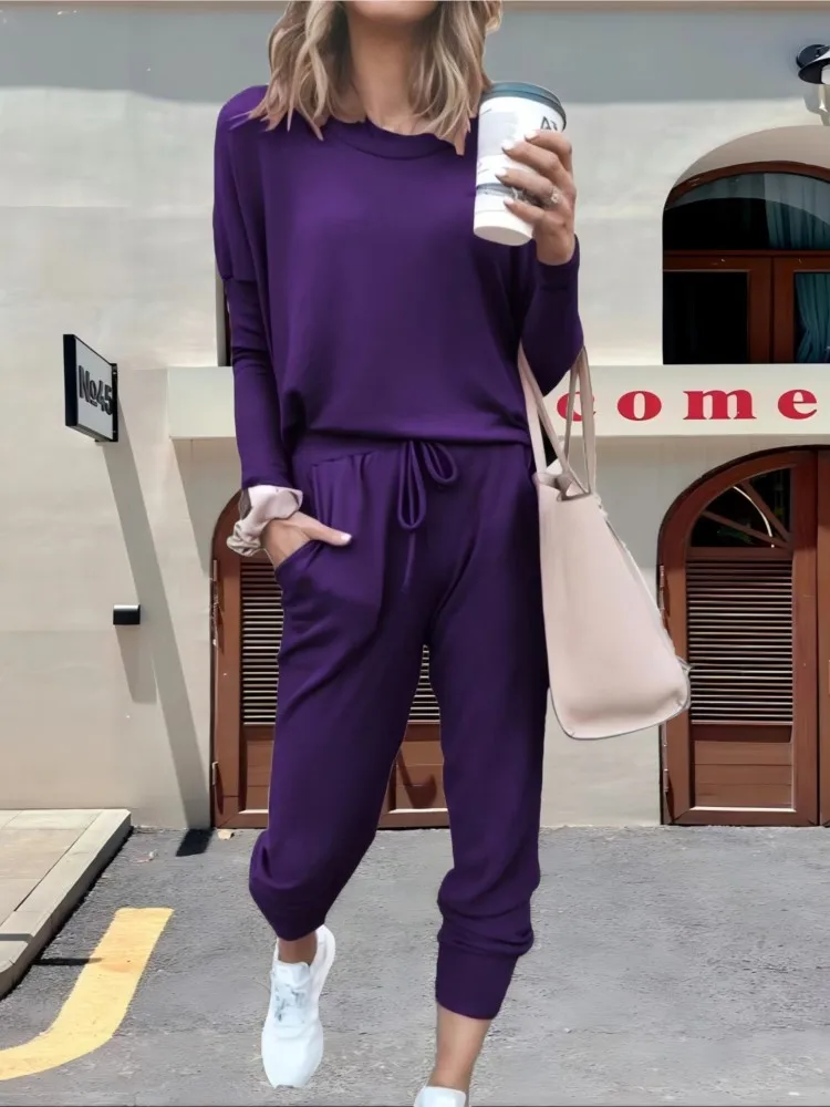 2023 frühjahr Neue Ankunft Mode Sets Rundhals Einfarbig T-Shirt Basis Schicht Top Beiläufige Gerade Hosen Modische Anzug