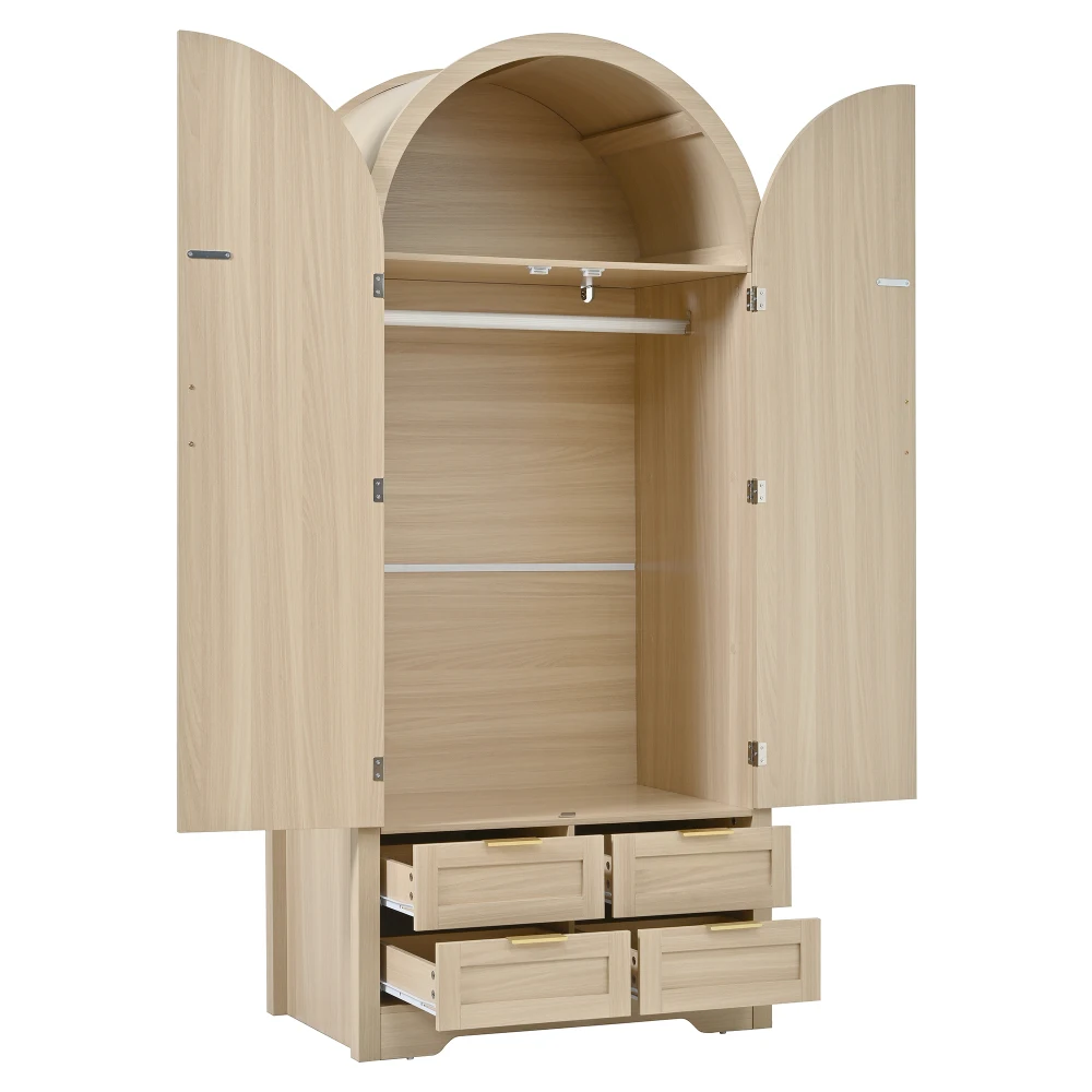 PINGGO Moderner Kleiderschrank mit Gebogenen Türen Großzügiger Stauraum Kleiderstange Schubladen Luxuriös für Schlafzimmer Eingangsbereich – Detail 18