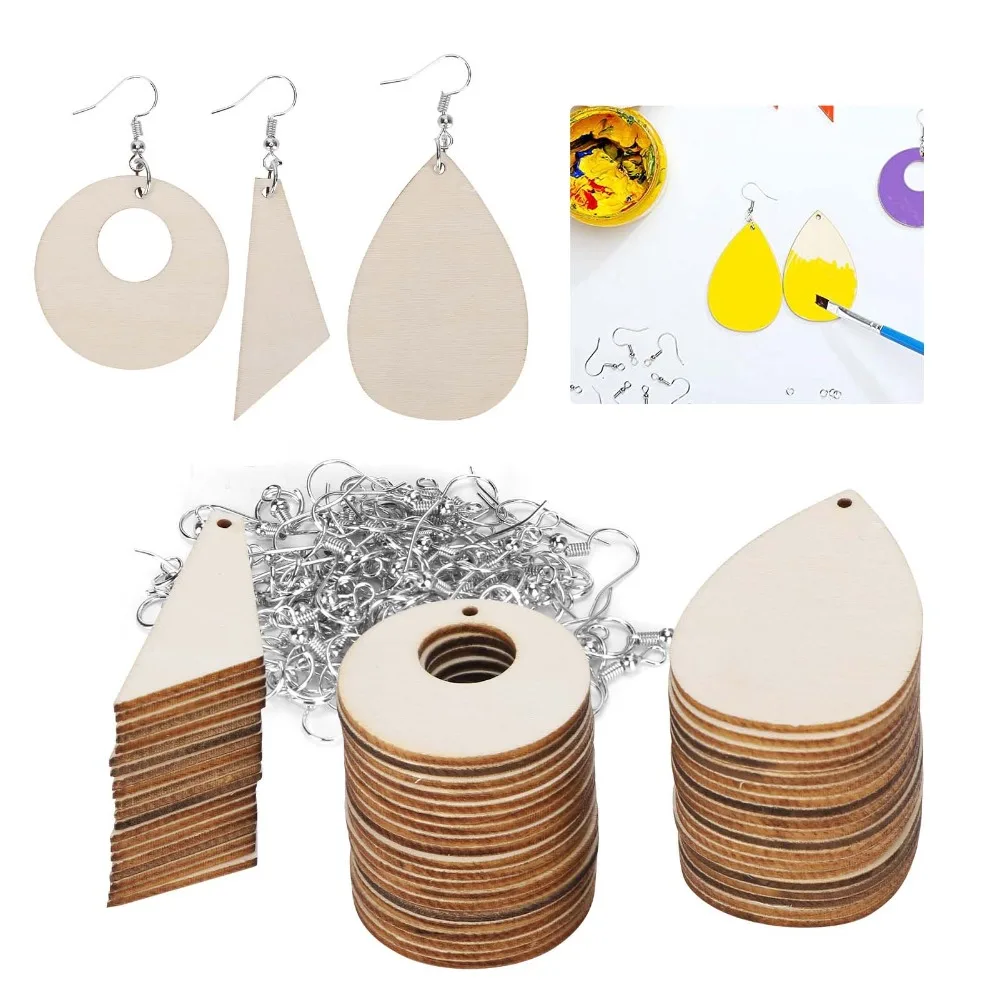 

60PCS Wood Handmade DIY Wood Wooden Earrings Teardrop Round Unfinished Pendants Tapered 3 Sizes Blank Pendants Jewelry Making