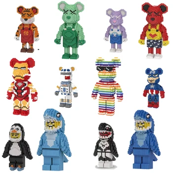 New DIY high-value bear net red variety fierce bear mini particles stitching puzzle building blocks children&#x27;s gift toys