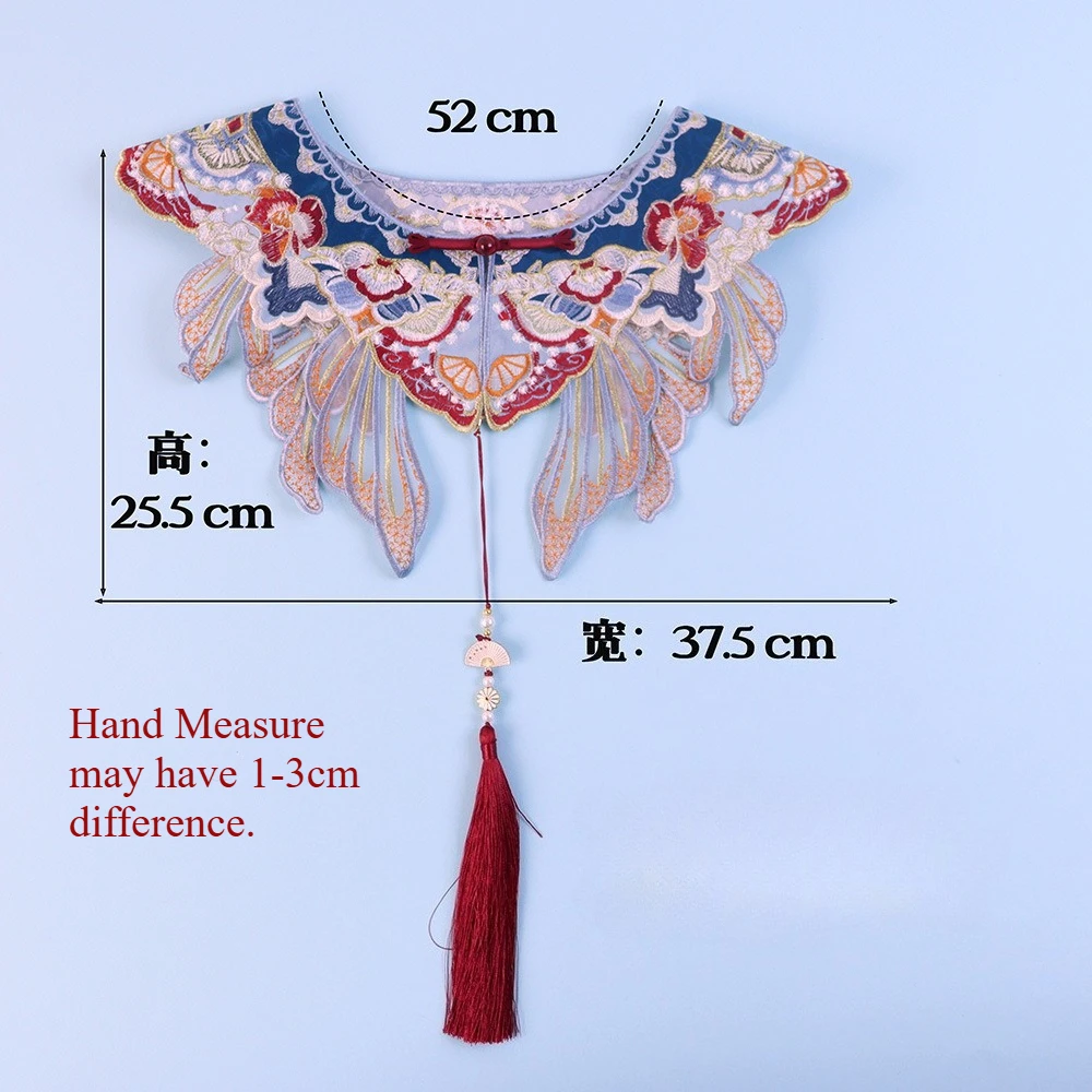 Obrázek 4: Red‑blue květinová výšivka hanfu yunjian bedra límec červená střapcem přehoz vintage Čínské maturitní kostým příslušenství pro ženy