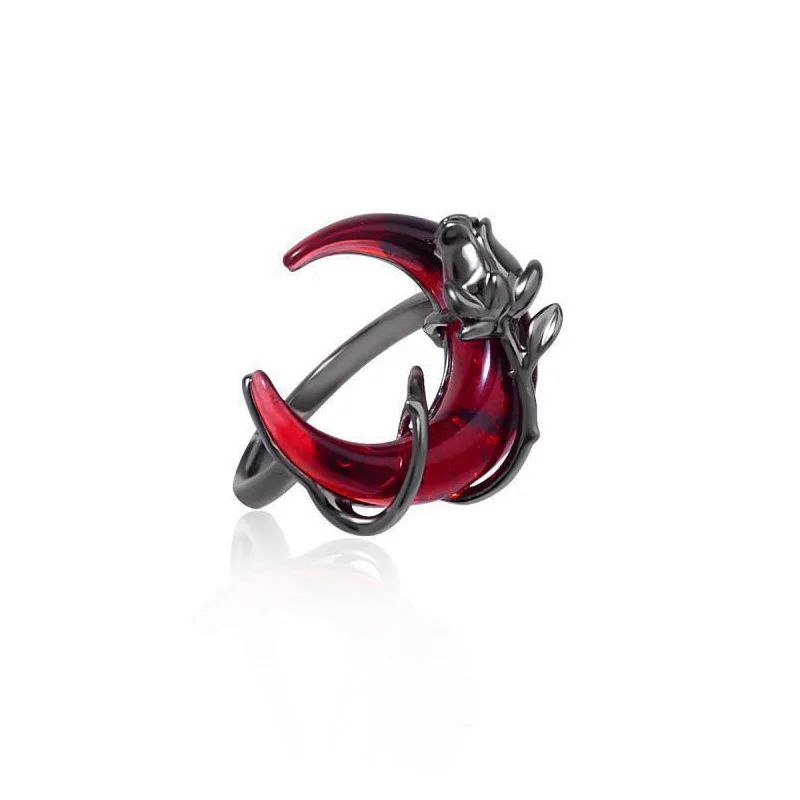 Red Blood Moon Rose Gemstone Ring Sylus Unisex Personality Gothic Hip-pop Adjustable Rings Jewelry Halloween Accessories e1050