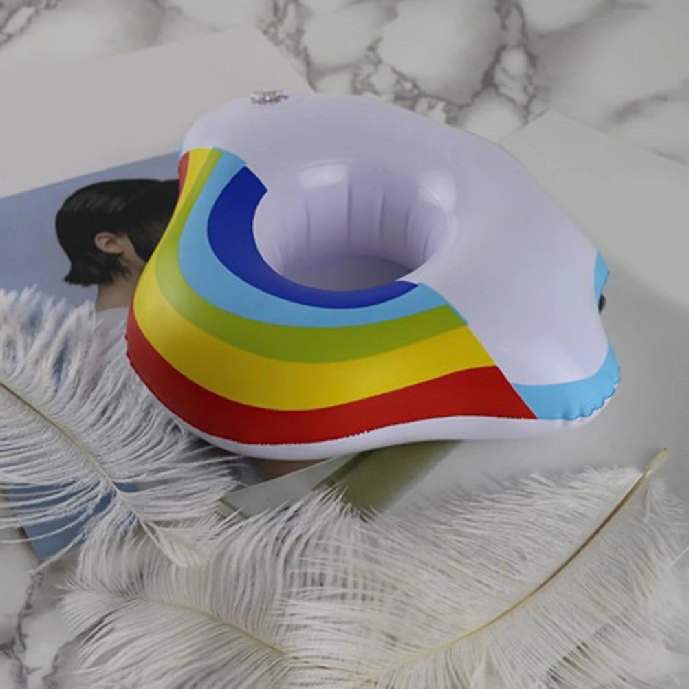 

4pcs Pvc Inflatable Rainbow Cloud Drink Cup Holder Reusable Floating For Pool Beach Hot Tub Use Kids Adults Summer