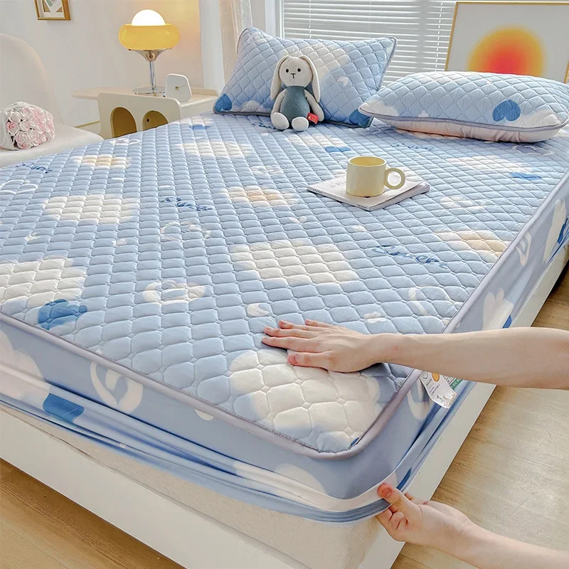 Polished padded mattress, washed cotton mattress, three-piece mattress protective cover, non-slip thickened mattress, bed