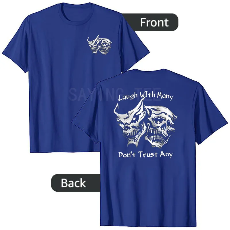 Lustiges T-Shirt mit Aufschrift „Lachen Sie mit vielen, die keine vertrauen“ im Retro-Stil, Y2K Gothic Skelett Witz Sarkastischer Spruch, Neuheit Geschenk, Kurzarm-Oberteil – Detail 4