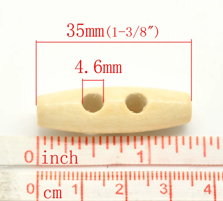 Botón de cilindro de costura de madera, herramientas de costura para manualidades, álbum de recortes DIY, 34mm X 11mm, 50 piezas